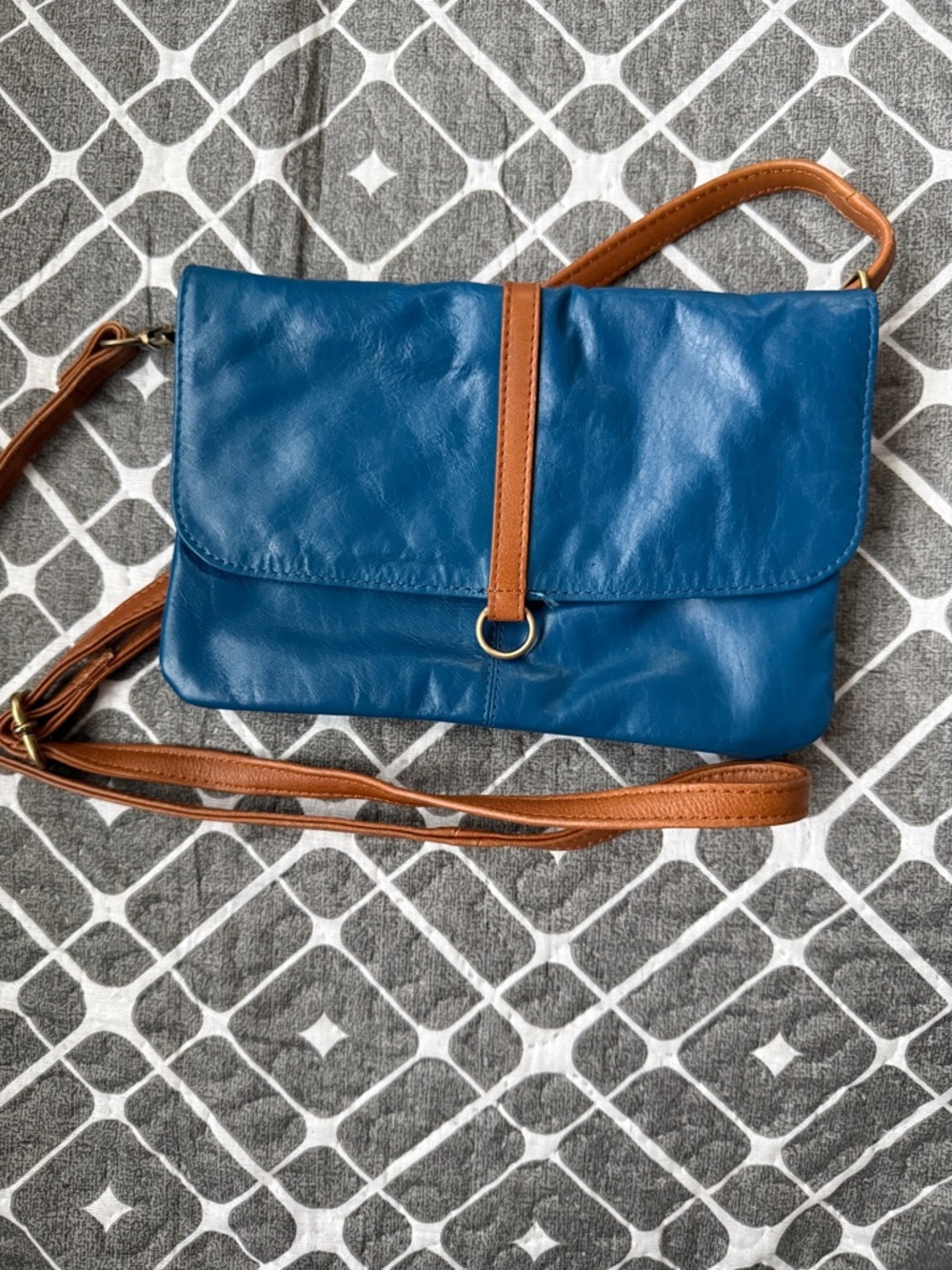 latico Blue and Tan Crossbody with Gold Ring Detail